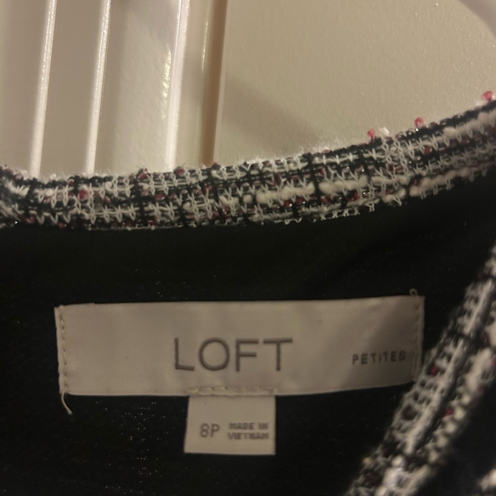 LOFT Petite Black Top with Black and White Tweed Trim - Picture 2 of 2